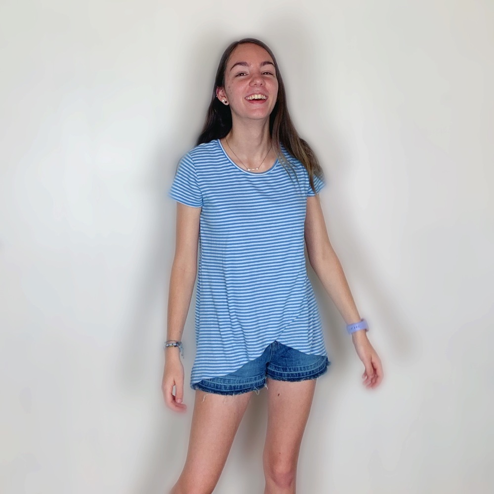 Xhilaration blue and white striped layered tee